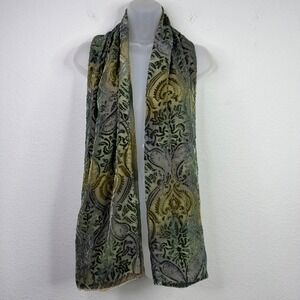 Lord & Taylor Scarf Womens OS Green Gold Silk Paisley Burnout Velvet Luxury